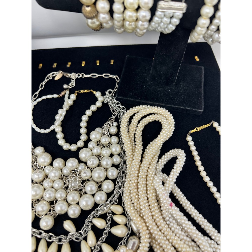 Vintage to Modern Pearl Necklace & Bracelet Gold & Silver Tone Beaded Lot of 30 - Picture 5 of 16
